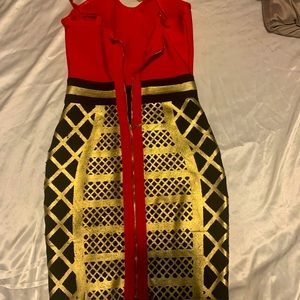 Red, black and gold mini dress- worn once